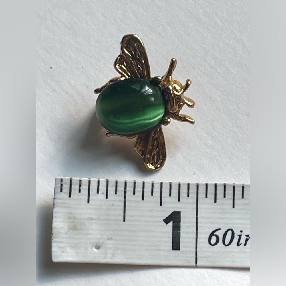Vintage Gold Bee Pin With Green Tigers Eye Stone - Picture 4 of 6